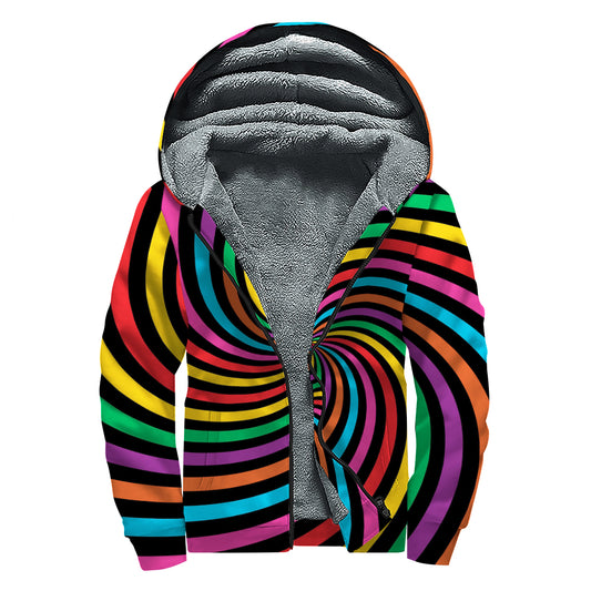 Rainbow Psychedelic Swirl Print Sherpa Lined Zip Up Hoodie