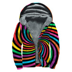Rainbow Psychedelic Swirl Print Sherpa Lined Zip Up Hoodie