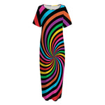 Rainbow Psychedelic Swirl Print Short Sleeve Long Nightdress