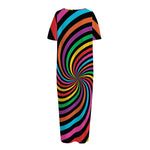 Rainbow Psychedelic Swirl Print Short Sleeve Long Nightdress