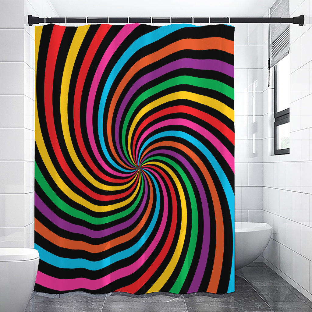Rainbow Psychedelic Swirl Print Shower Curtain