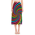 Rainbow Psychedelic Swirl Print Side Slit Midi Skirt