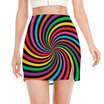 Rainbow Psychedelic Swirl Print Side Slit Mini Skirt