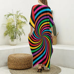 Rainbow Psychedelic Swirl Print Silk V-Neck Kaftan Dress