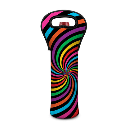Rainbow Psychedelic Swirl Print Single Neoprene Wine Tote