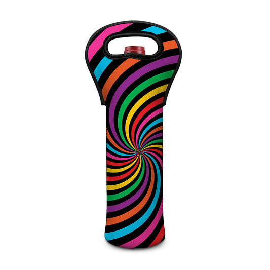Rainbow Psychedelic Swirl Print Single Neoprene Wine Tote