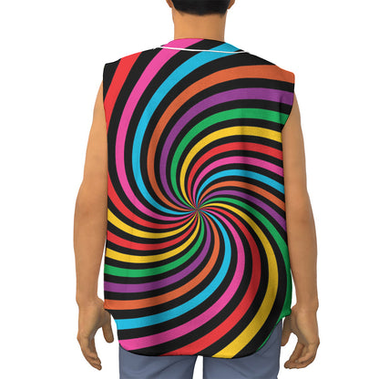 Rainbow Psychedelic Swirl Print Sleeveless Baseball Jersey