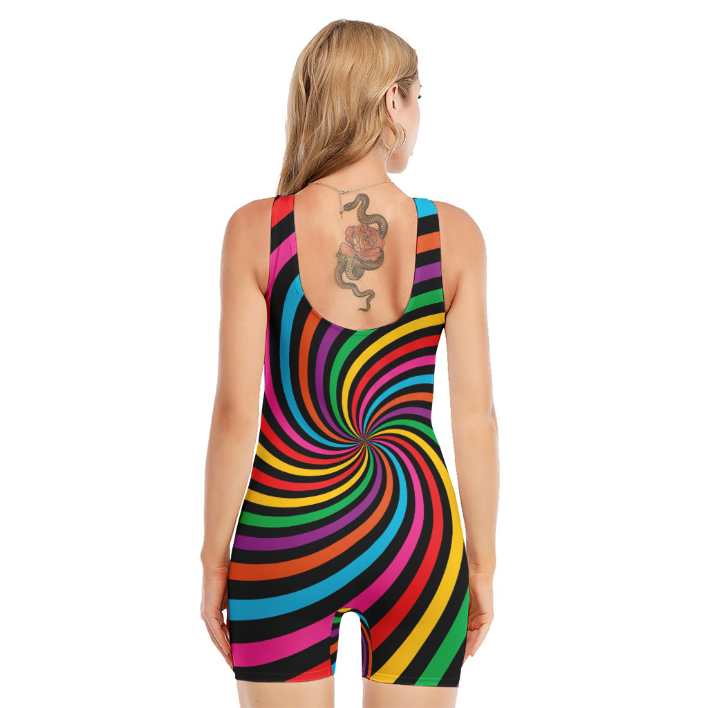 Rainbow Psychedelic Swirl Print Sleeveless One Piece Swimsuit