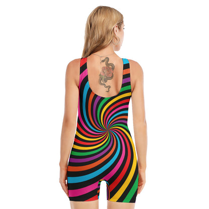 Rainbow Psychedelic Swirl Print Sleeveless One Piece Swimsuit