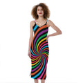 Rainbow Psychedelic Swirl Print Slim Fit Midi Cami Dress
