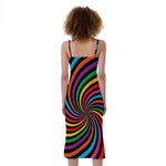 Rainbow Psychedelic Swirl Print Slim Fit Midi Cami Dress