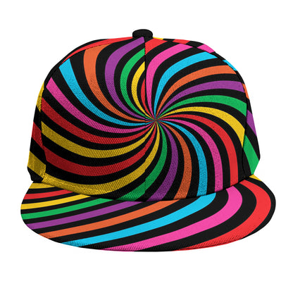 Rainbow Psychedelic Swirl Print Snapback Cap