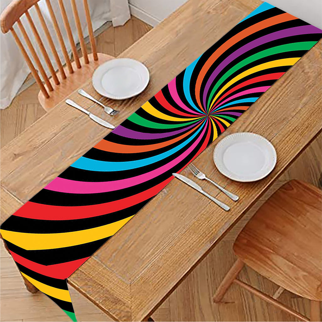 Rainbow Psychedelic Swirl Print Table Runner