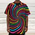 Rainbow Psychedelic Swirl Print Textured Short Sleeve Shirt