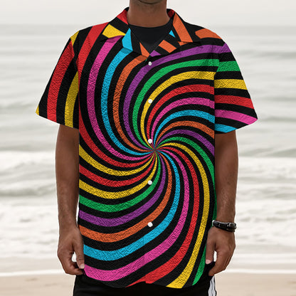 Rainbow Psychedelic Swirl Print Textured Short Sleeve Shirt
