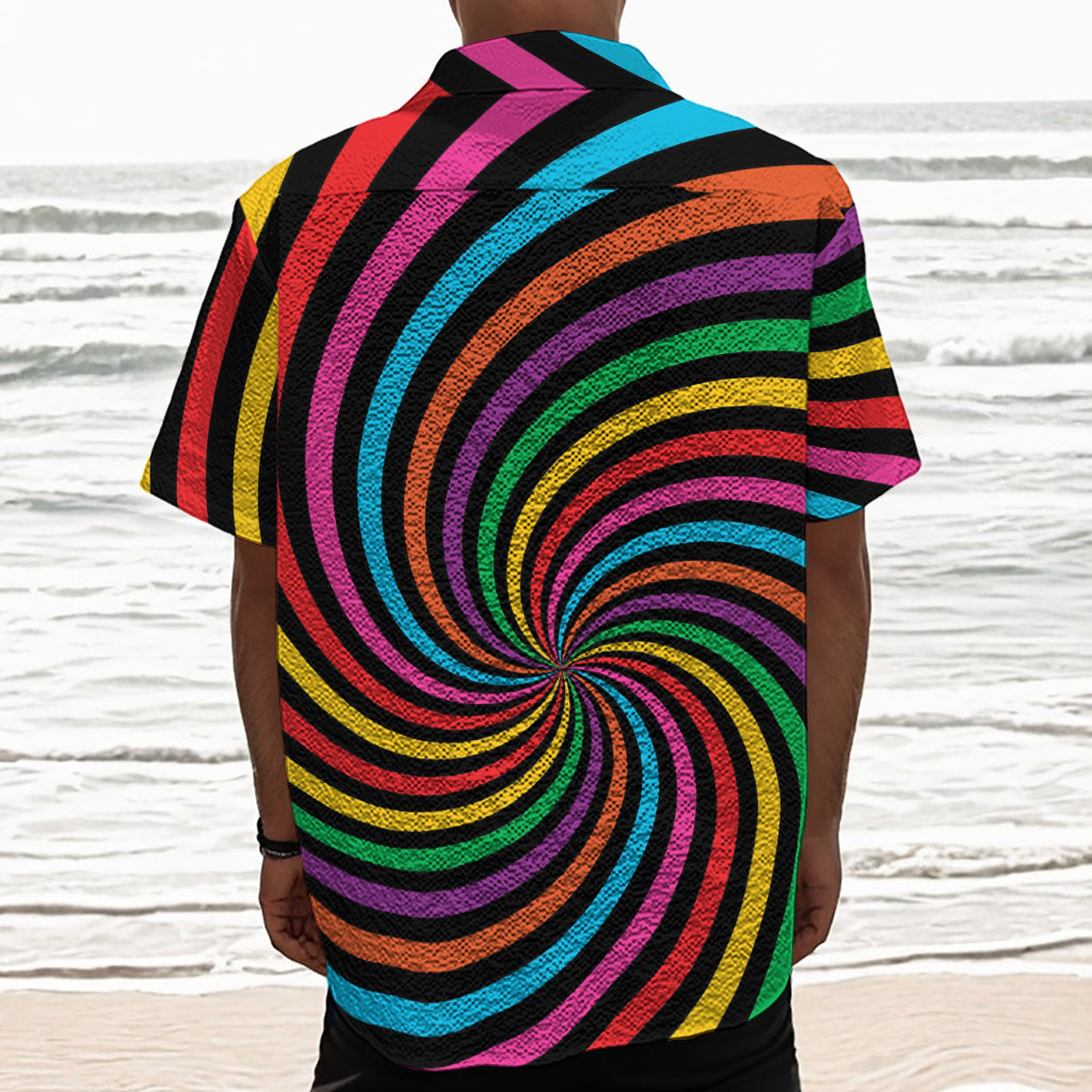 Rainbow Psychedelic Swirl Print Textured Short Sleeve Shirt