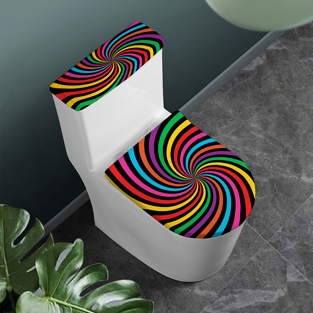 Rainbow Psychedelic Swirl Print Toilet Lid And Tank Cover Set
