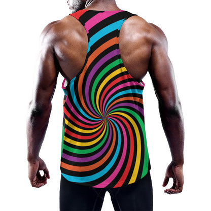 Rainbow Psychedelic Swirl Print Training Tank Top