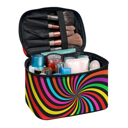 Rainbow Psychedelic Swirl Print Travel Makeup Bag