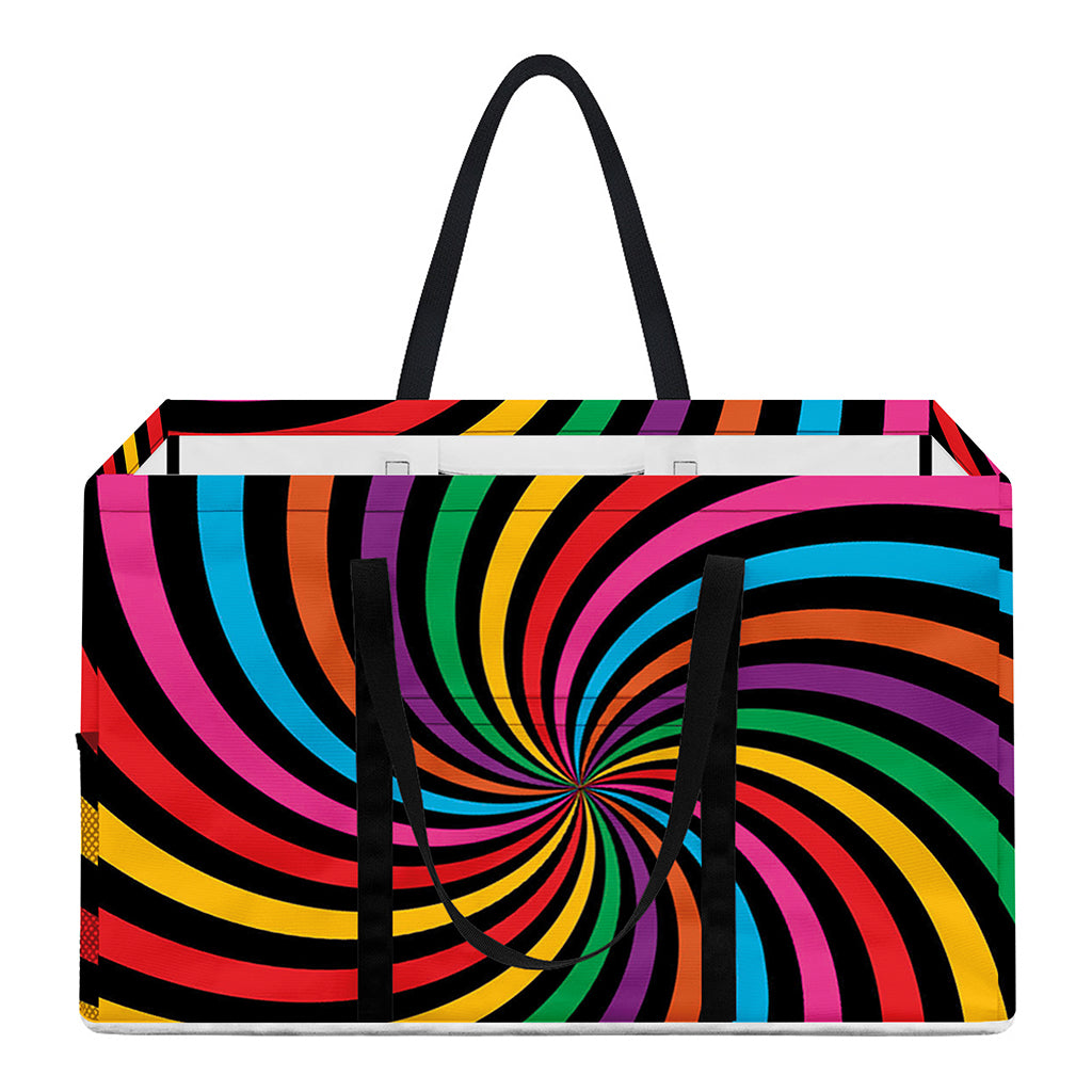 Rainbow Psychedelic Swirl Print Utility Tote Bag