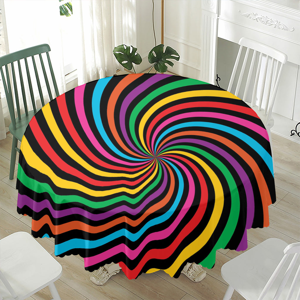 Rainbow Psychedelic Swirl Print Waterproof Round Tablecloth