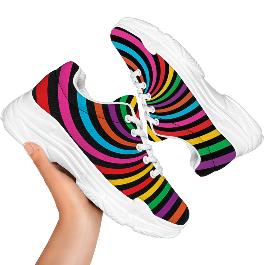 Rainbow Psychedelic Swirl Print White Chunky Shoes