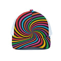 Rainbow Psychedelic Swirl Print White Mesh Trucker Hat