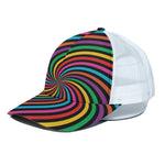 Rainbow Psychedelic Swirl Print White Mesh Trucker Cap