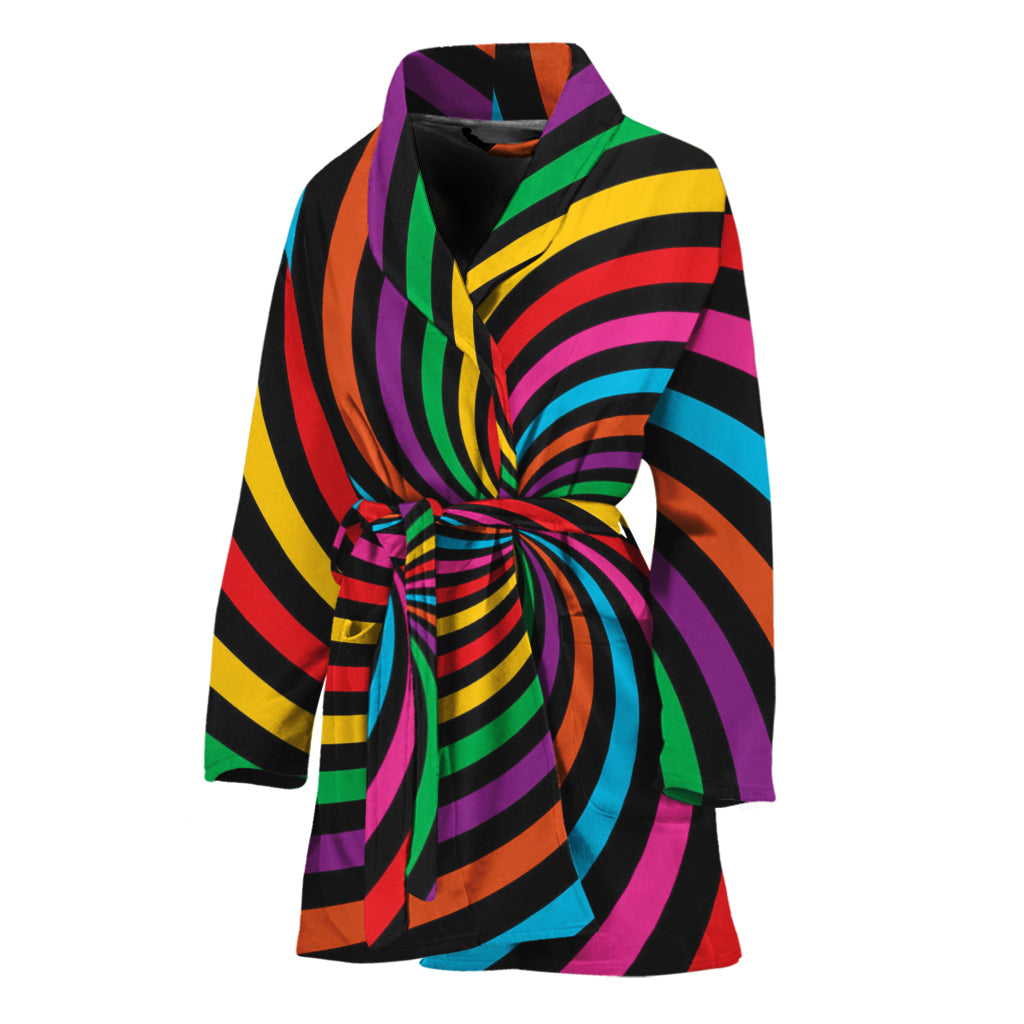 Rainbow Psychedelic Swirl Print Women's Bathrobe