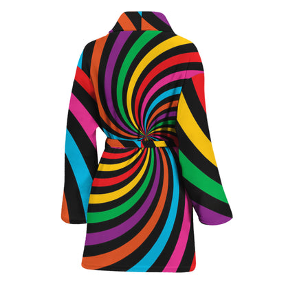 Rainbow Psychedelic Swirl Print Women's Bathrobe