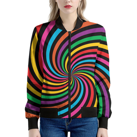 Rainbow Psychedelic Swirl Print Women's Bomber Jacket