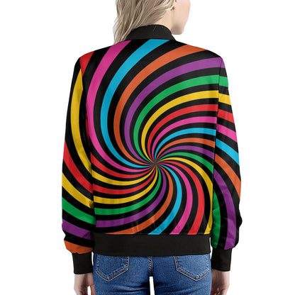 Rainbow Psychedelic Swirl Print Women's Bomber Jacket