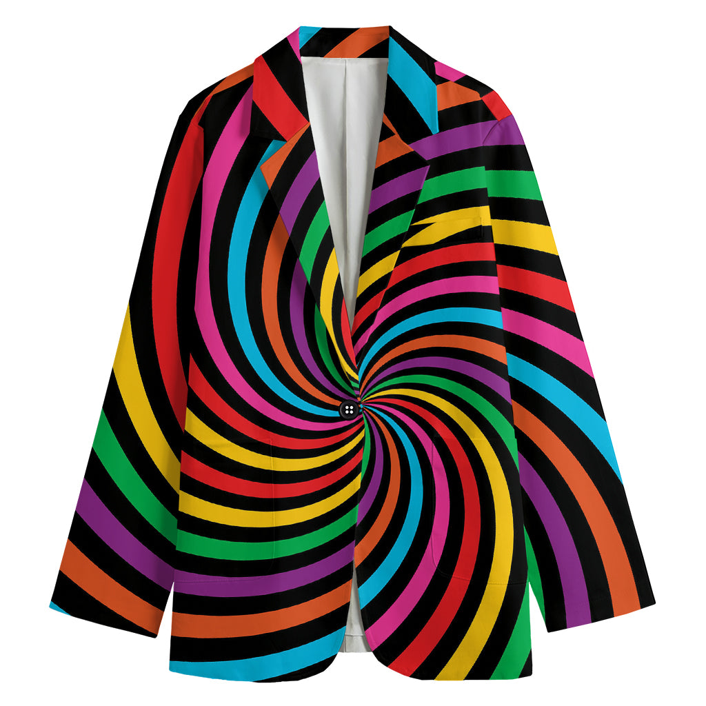 Rainbow Psychedelic Swirl Print Women's Cotton Blazer