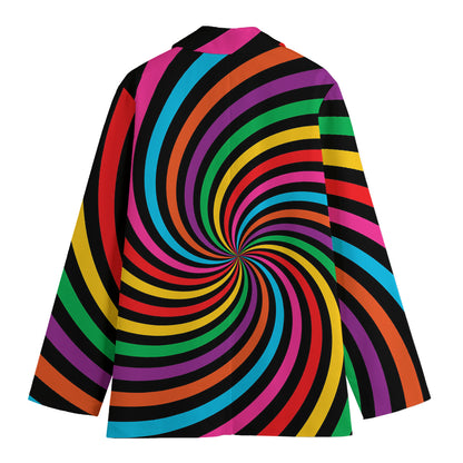 Rainbow Psychedelic Swirl Print Women's Cotton Blazer