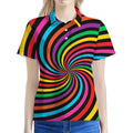 Rainbow Psychedelic Swirl Print Women's Polo Shirt