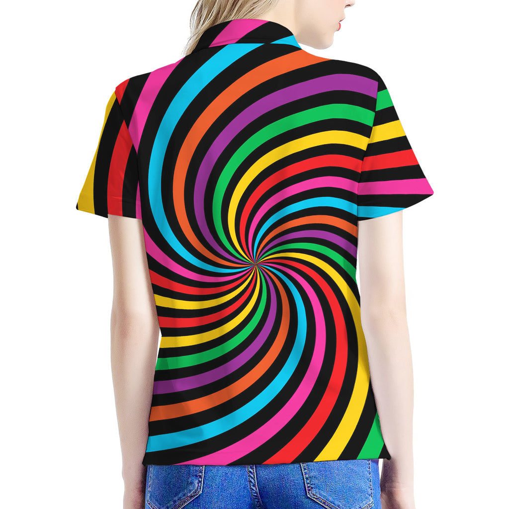 Rainbow Psychedelic Swirl Print Women's Polo Shirt