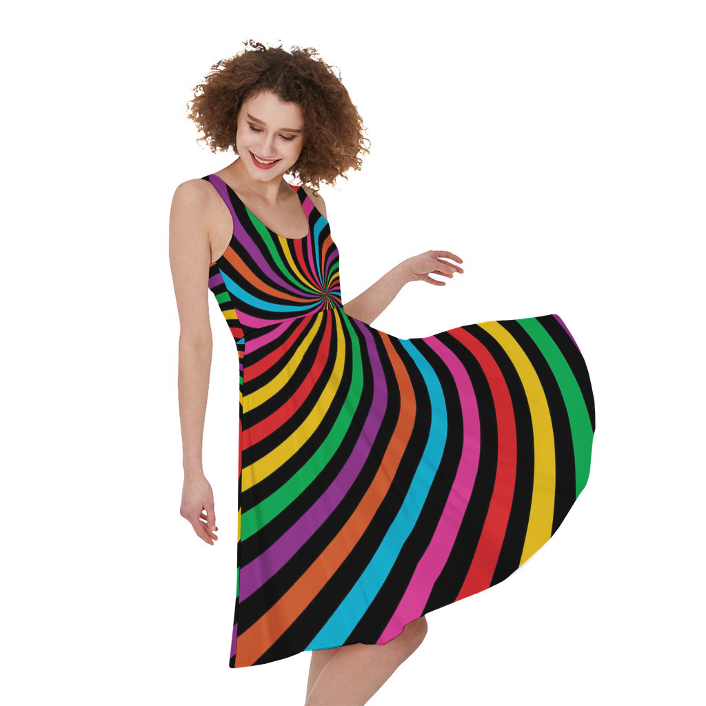Rainbow Psychedelic Swirl Print Women's Sleeveless Dress