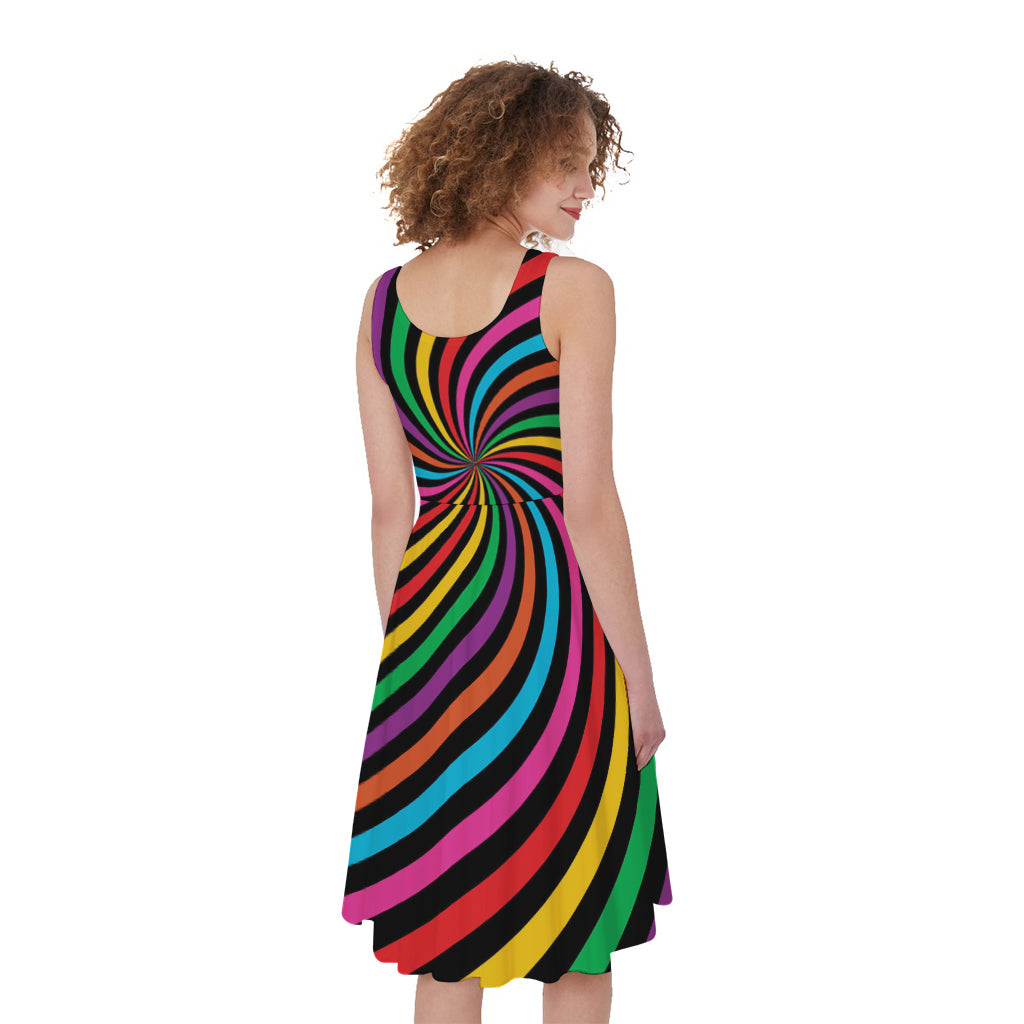 Rainbow Psychedelic Swirl Print Women's Sleeveless Dress