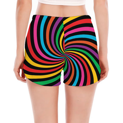 Rainbow Psychedelic Swirl Print Women's Split Running Shorts