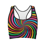 Rainbow Psychedelic Swirl Print Women's Sports Bra