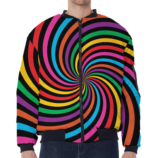 Rainbow Psychedelic Swirl Print Zip Sleeve Bomber Jacket