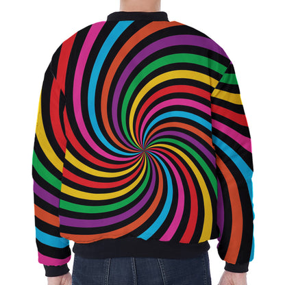 Rainbow Psychedelic Swirl Print Zip Sleeve Bomber Jacket