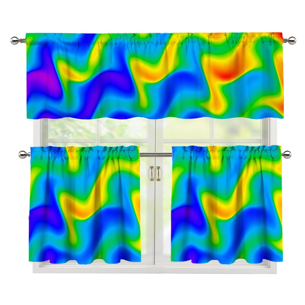 Rainbow Psychedelic Trippy Print 3 Piece Kitchen Curtains