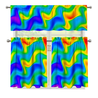 Rainbow Psychedelic Trippy Print 3 Piece Kitchen Curtains