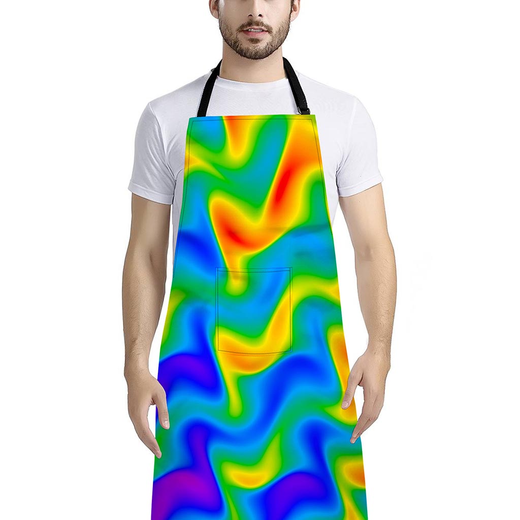 Rainbow Psychedelic Trippy Print Bib Apron With Pocket