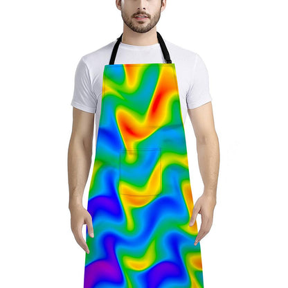 Rainbow Psychedelic Trippy Print Bib Apron With Pocket