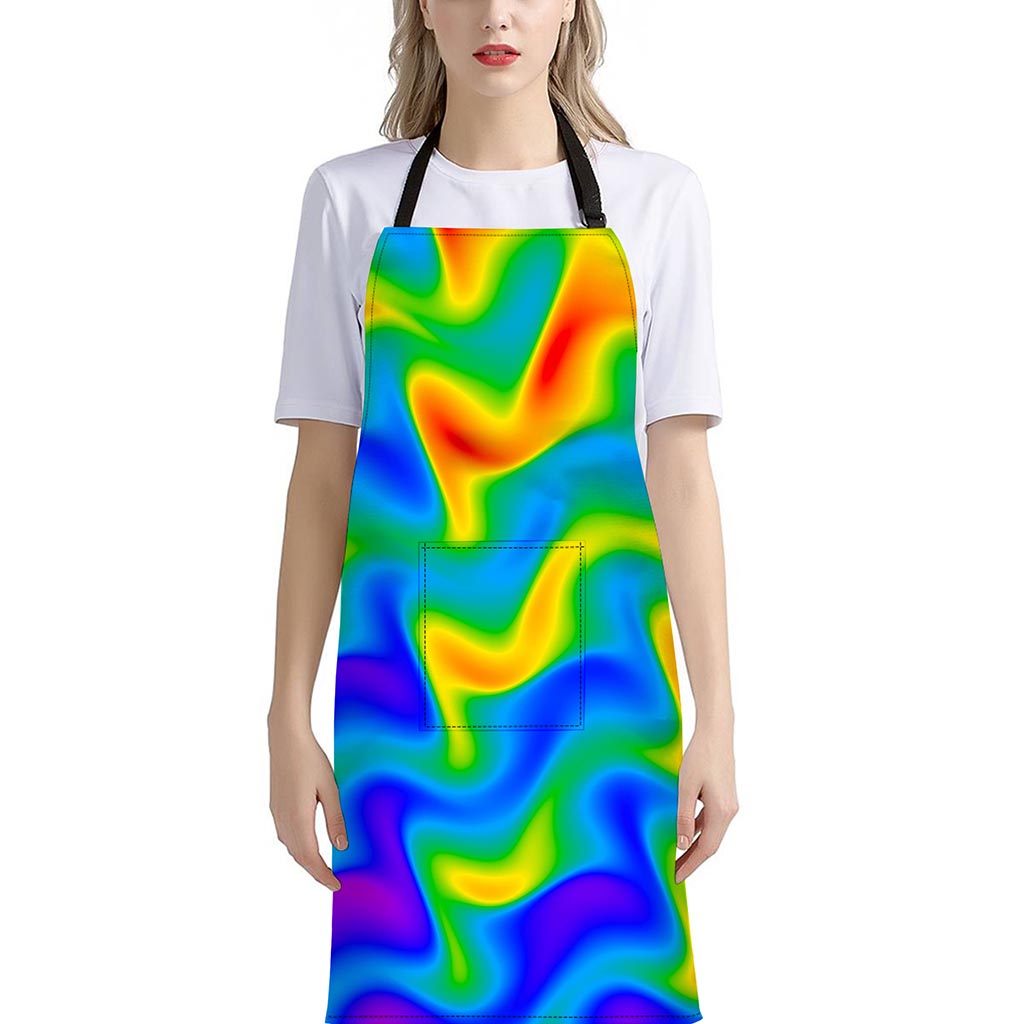 Rainbow Psychedelic Trippy Print Bib Apron With Pocket
