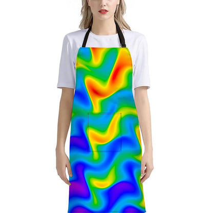 Rainbow Psychedelic Trippy Print Bib Apron With Pocket