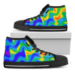 Rainbow Psychedelic Trippy Print Black High Top Sneakers