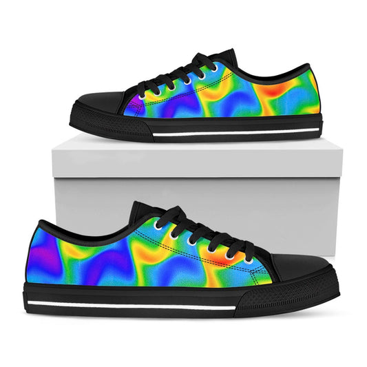 Rainbow Psychedelic Trippy Print Black Low Top Sneakers